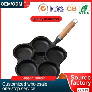 Hot Bán Đúc Sắt 3/4/5/7 Cup Không Dính Chiên Màu Đỏ Chiên Trứng Pan Với Tay Cầm Bằng Gỗ Cho Chiên Bít Tết Và Rang - Product Image 2