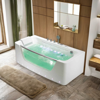 Baignoire de massage rectangulaire autoportante en acrylique transparent de 1.5m avec égouttoir à lumière LED pour salle de bain extérieure