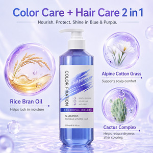 <span class=keywords><strong>Shampoo</strong></span> Color Lock OEM ODM 500ml Blu Protezione Colore <span class=keywords><strong>pH</strong></span> Acidulo Sottile 5.5 Olio di Crusca di Riso per Capelli Danneggiati e Tinti Gel Anti-Sbiadimento - Product Image 6