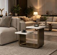 Table basse moderne de luxe sur mesure avec plateau en marbre et structure en acier inoxydable pour salon