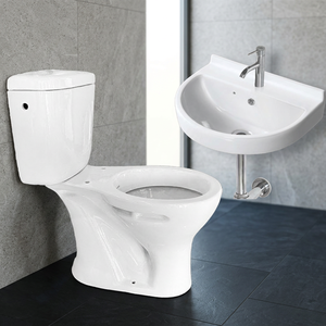 Juego de inodoro de cerámica sin montura de China, armario de agua de dos piezas con trampa S italiana y lavabo a un precio asequible - Product Image 1