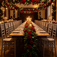 Festive Red Ribbon Wood Grain PP Wedding Chair Stackable Plastic Chiavari Chair for Christmas Party Event Hall Supply