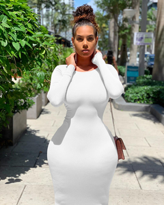 Abito da Festa Semplice ed Elegante all'Ingrosso, Vestito Midi Modesto con Collo Tondo e Maniche Lunghe, Taglie Forti per Donna - Product Image 6