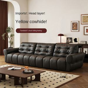 Canapé sectionnel en cuir véritable Sofia 2025, style italien minimaliste, cuir de vachette de qualité supérieure, luxe léger, grand canapé en forme d'ours noir, rangée droite, salon - Product Image 4