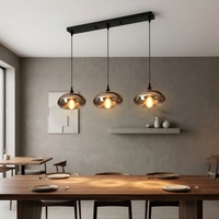 Lámpara Colgante Nórdica Moderna de Hierro y Vidrio, 3 Luces, Negra, Tamaño Mediano, Regulable, para Isla de Cocina, Barra y Decoración de Mostrador
