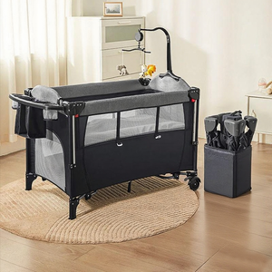 Cuna de bebé con cabecera y <span class=keywords><strong>cambiador</strong></span> de pañales, junto a la cama, cuna con colchón, Sábana, Corralito, cama de viaje con almacenamiento - Product Image 2