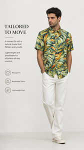 Camisas de Manga Corta para Hombre, 100% Lyocell, Estampado de Hojas, Transpirables, Casuales, con Botones, para Vacaciones de Verano, Playa y Fiestas - Product Image 4