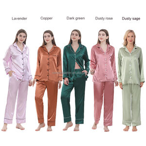 بيجامات نسائية من الحرير الساتان الفاخر رائجة من قطعتين ملابس نوم لوصيفة العروس بأكمام طويلة بنطلون 2 طقم لبيجامات الزفاف - Product Image 3