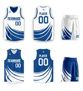 Maillot de basket-ball personnalisé bleu et blanc, design double face, vêtements de sport - Product Image 3