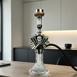 <b>Crystal</b> Glass Hookah Motorcycle Engine Base Metal Pipe Set Carved Wooden Bowl Accessory Display - Product Image 4