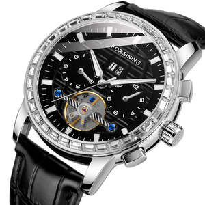 Montre automatique Starry Sky pour hommes, en acier inoxydable noir, squelette, remontage automatique, mécanique, de luxe, lumineuse, analogique, en verre, 412 - Product Image 1