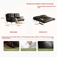 Sofá Cama Estilo Americano Vintage, Plegable, Doble Uso, Retro, para Apartamentos Pequeños, Sofá de Cuero Encerado, Sofá de Madera Maciza