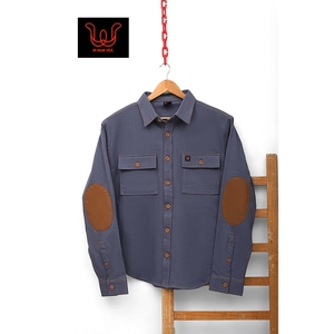 Chaqueta de mezclilla tejida para hombre – Camisa-chaqueta de jersey índigo elástico con bolsillos dobles en el pecho - Product Image 1