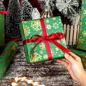 Green Christmas Wrapping Paper Roll 17in x 32.8ft Gold Foil Snowflakes Gift <b>Wrap</b> for Holiday Crafting - Product Image 4