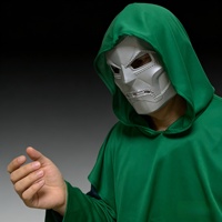Masque réaliste en métal argenté avec capuche verte, accessoire de costume en latex premium pour cosplay, thème amusant et original pour les événements de Pâques et d'Halloween