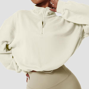 <span class=keywords><strong>Pull</strong></span> en molleton épais personnalisé avec logo en gros pour femmes <span class=keywords><strong>Pull</strong></span> à col roulé Demi-zip Sweat-shirts Crop Top - Product Image 3