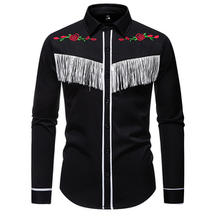 Nouvelle Chemise Habillée Homme Tendance Col Montant Broderie Florale Teinte en Pièce Crochetée Écologique Manches Longues pour Fête d'Automne - Product Image 1