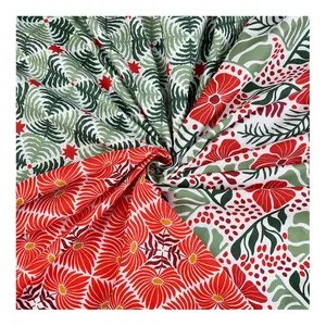 Bunga Vintage bahan kain perca Natal dicetak 100% katun Poplin kain tenun untuk Quilting