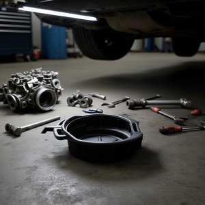 Bac de vidange automobile Fervi en plastique noir moulé par injection, diamètre 12 pouces, avec poignées pour la collecte d'huile moteur - Product Image 3