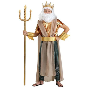 Costume de Poséidon pour enfants, tenue de performance pour Halloween, avec trident et barbe, taille moyenne - Product Image 2