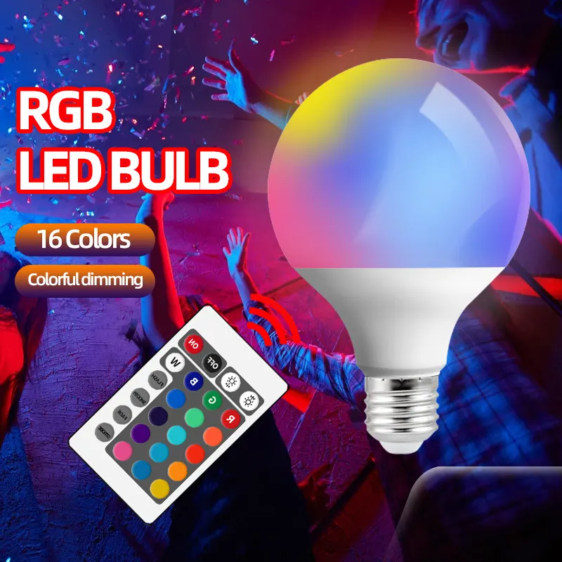 Modern led 6w 10w 15w 20w RGB LED bulb remote controlled E26 E27 smart 16 color change A19 decorative colorful light bulbs
