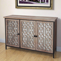 Buffet de rangement moderne en bois de luxe avec 3 motifs sculptés et cadre en métal noir pour le salon, la salle à manger et la chambre à coucher.