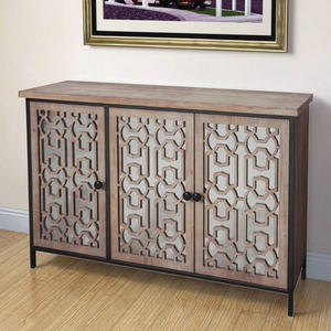 Buffet de rangement moderne en bois de luxe avec <span class=keywords><strong>3</strong></span> motifs sculptés et cadre en métal <span class=keywords><strong>noir</strong></span> pour le salon, la salle à manger et la chambre à coucher. - Product Image 4