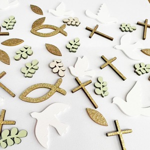 Décorations en <span class=keywords><strong>bois</strong></span> pour baptême, motif oignon doré, poisson, croix, feuilles, colombe, emballage mixte, artisanat de baptême, célébration de naissance - Product Image 6
