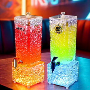 Led Lighted Acrylic Beverage Dispenser Square 13x13x43cm With Stainless Steel Tap Party Cooler - Product Image 1