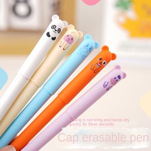 Стираемая гелевая ручка с блестками, милый дизайн с головой медведя, толщина линии 0,5 мм, черные/синие чернила, пластиковая гелевая ручка - Product Image 2