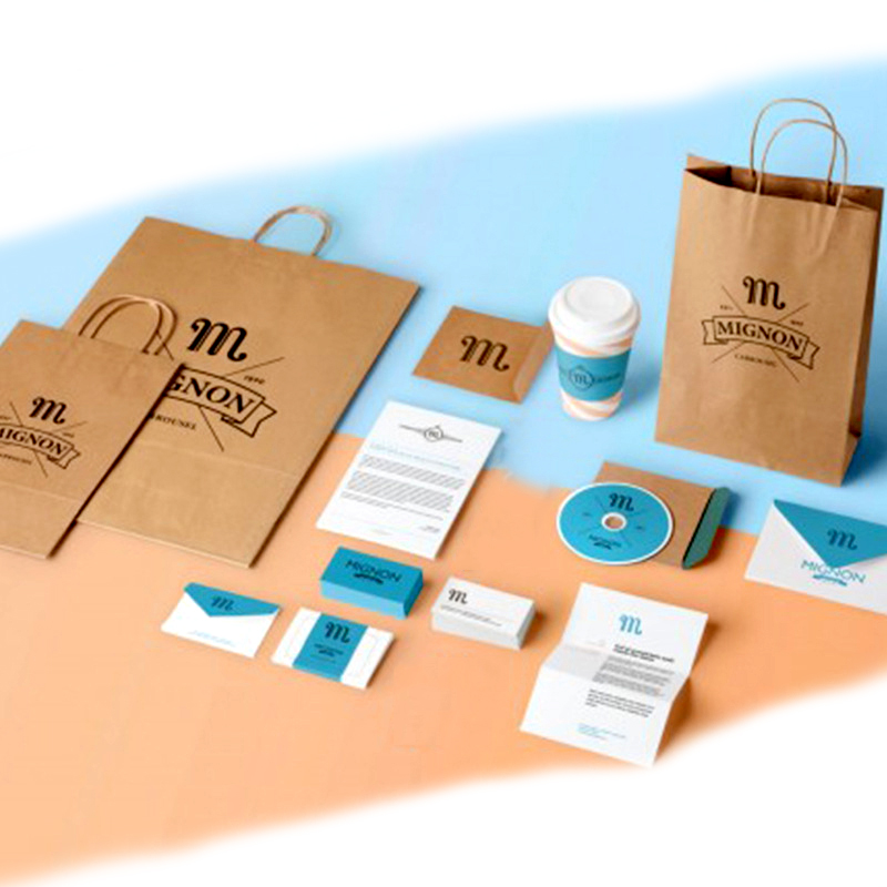 Fast Food Packaging Kraft Coffee Paper Cups Thank You Card Business Card Restaurant Takeaway Paper Bag