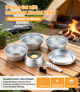 Ensemble de cuisine de camping en aluminium pliable 8 pièces, compatible sac à dos, avec réchaud à alcool intégré - Product Image 5