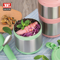 Boîte à lunch isotherme en plastique à deux étages Haixin, neuve et scellée, avec cuillère, en acier inoxydable, pour le déjeuner