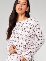 Ensemble de pyjama en modal pour femmes avec imprimé nœud personnalisé, col rond, manches longues, pyjama en bambou pour femmes, vêtements de nuit en coton, ensembles de vêtements de détente