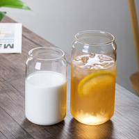 Mug à café en verre borosilicate de haute qualité, style canette de bière, avec couvercle en bambou, pour thé au lait et boissons froides, passe au lave-vaisselle et au micro-ondes