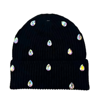 Bonnet de luxe orné de strass en cristal, bonnet d'hiver en acrylique doux à côtes verticales pour le shopping, les soirées et l'usage quotidien