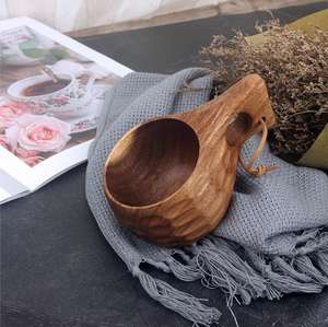 كوب من خشب السنط الطبيعي للتخييم، كوب خشبي صلب، كوب تخييم، تصميم إسكندنافي من الخشب الطبيعي مع حبل جلدي - Product Image 3