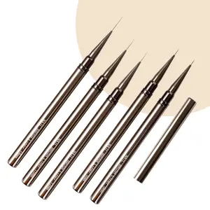 Sikat kuku Gel Liner akrilik, 5 buah/set dengan pegangan logam untuk seni kuku