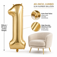 Ballon numérique géant en aluminium de 40 pouces (100 cm) style américain, forme chiffre, 50 pièces/paquet, vente en gros transfrontalière