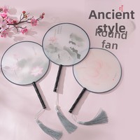 Éventails de danse chinois traditionnels de luxe en gros, éventail rond vintage peint à la main en soie avec pompon, impression personnalisée pour cérémonie