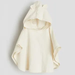 Summer Swimming Holiday Linen Cotton Beach Surf Baby Kids Hooded Poncho Towel