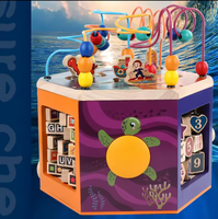 Cube d'activités en bois multifonctionnel Montessori à 6 faces avec mini abaque et labyrinthe de perles pour enfants
