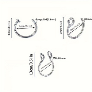 3 unids/set anillos de nariz falsos para mujeres y hombres Clip de acero inoxidable <span class=keywords><strong>en</strong></span> anillos de labios anillo de nariz Piercing joyería - Product Image 3