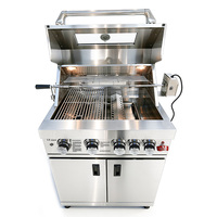 Barbecue portable autonome en acier inoxydable SUS304 pour extérieur, jardin, gaz GPL/GN, avec couvercle de visualisation en verre trempé et chariot