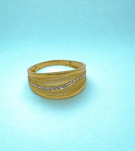 Elegant Yellow Gold Textured <b>Ribbon</b> Band Ring with Center Diamond Pave Row Sophisticated <b>Wide</b> Gold Jewelry for Women - Product Image 3