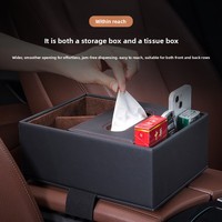 Boîte de rangement pour accoudoir central de voiture en cuir haut de gamme, organisateur multifonctionnel, porte-gobelets et boîte à mouchoirs