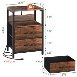 Table de chevet industrielle SENYU avec 2 tiroirs, plateau en bois, armoire de rangement ouverte, meubles modernes pour chambre à coucher, table d'appoint pour salon - Product Image 3
