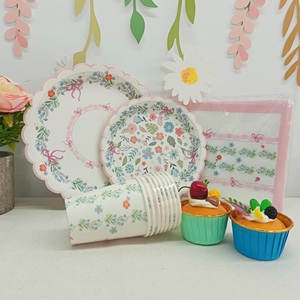 ชุดอุปกรณ์จัดงานเลี้ยงวันเกิดธีมดอกไม้สีชมพู DAMAI Spring Tea Party  ประกอบด้วยจานกระดาษลายโบว์  ถ้วยกระดาษ และผ้าเช็ดปากแบบใช้แล้วทิ้ง - Product Image 6