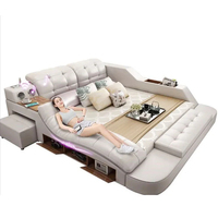 Lit Intelligent au Design Moderne et Table de Chevet, Lit Multifonctionnel, Cadre de Lit King Size, Meuble de Chambre Intelligent, Mobilier de Maison