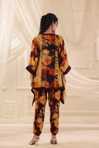Elegant Women's Floral Printed <b>Kaftan</b> Co Ord Set Flowing Poncho <b>Top</b> with Matching Straight Pants Resort Fashion Wear - Product Image 5
